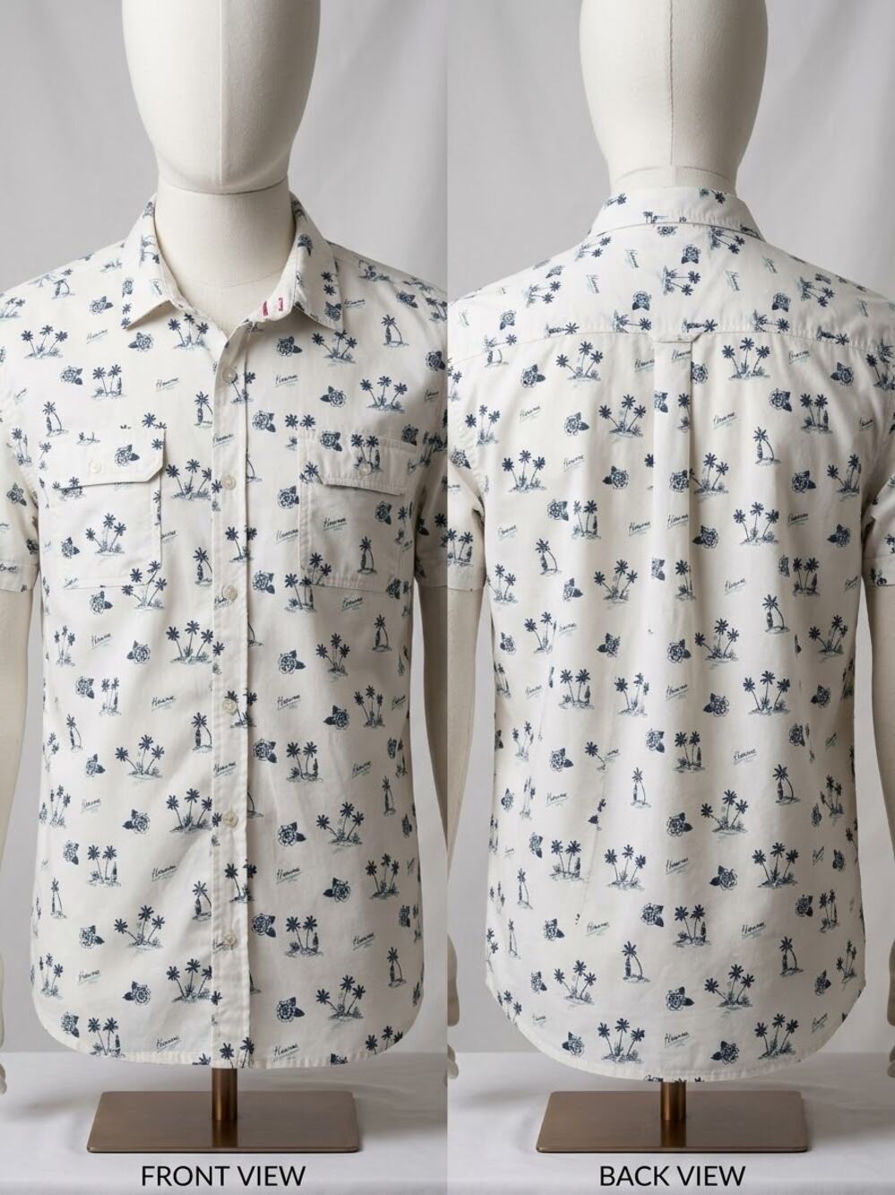 Flag & Anthem Men's XL Short Sleeve TropicalPalm Tree Print Button Up ShirtCream
